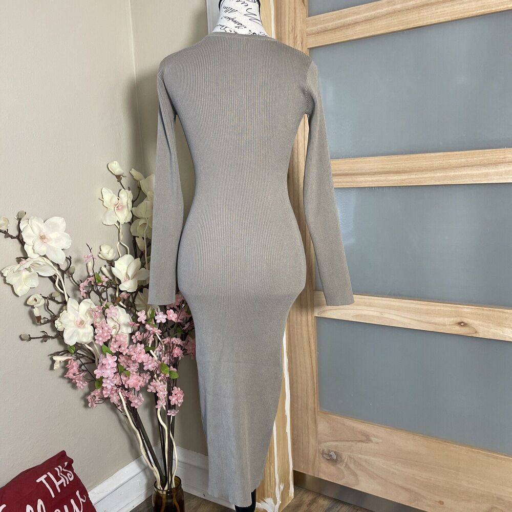 The Workshop Womens Tan Knit Dress Long Sleeve Maxi Size Large - Picture 3 of 5